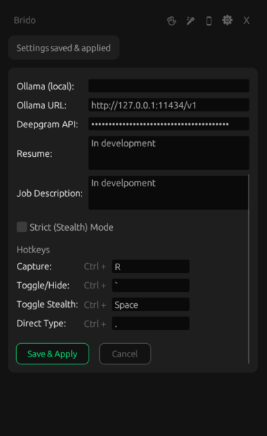Hotkey customization screen